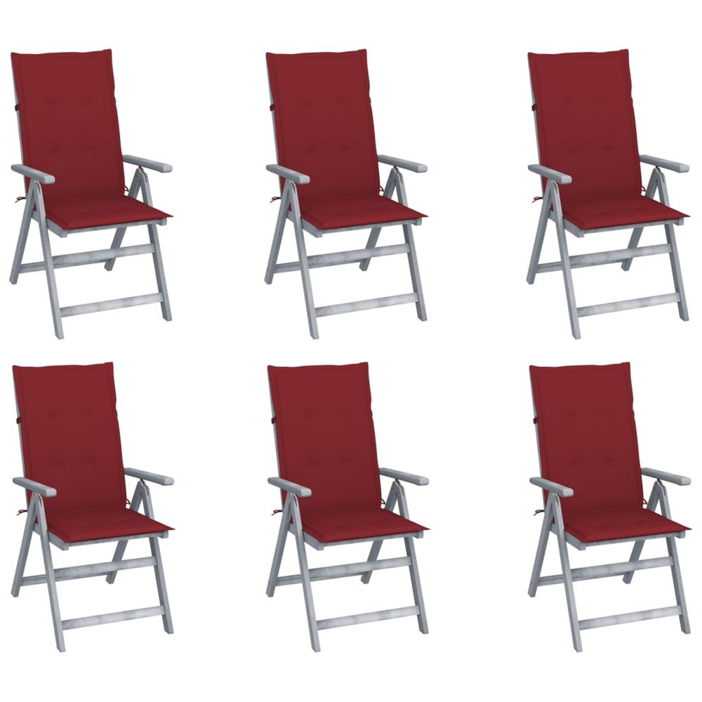 Chaises inclinables de jardin lot de 6 et coussins bois acacia