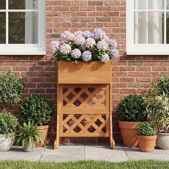 Treillis jardin vertical bois sapin massif extérieur plantes grimpantes 48x30x70.5cm orange