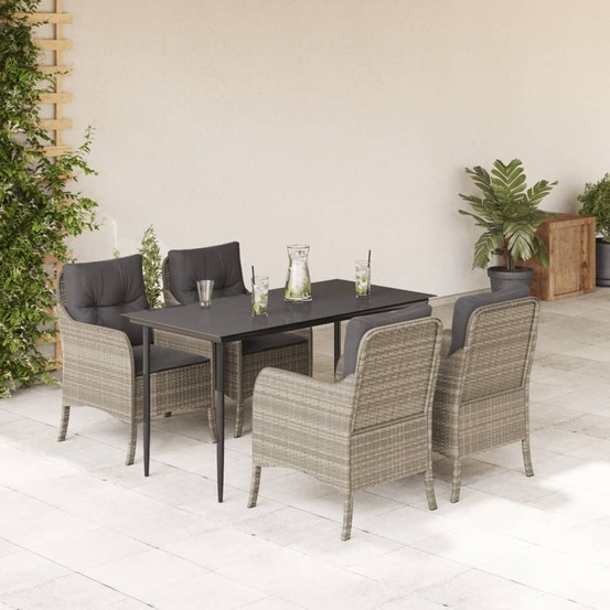 Ensemble à manger de jardin et coussins 5 pcs gris clair rotin