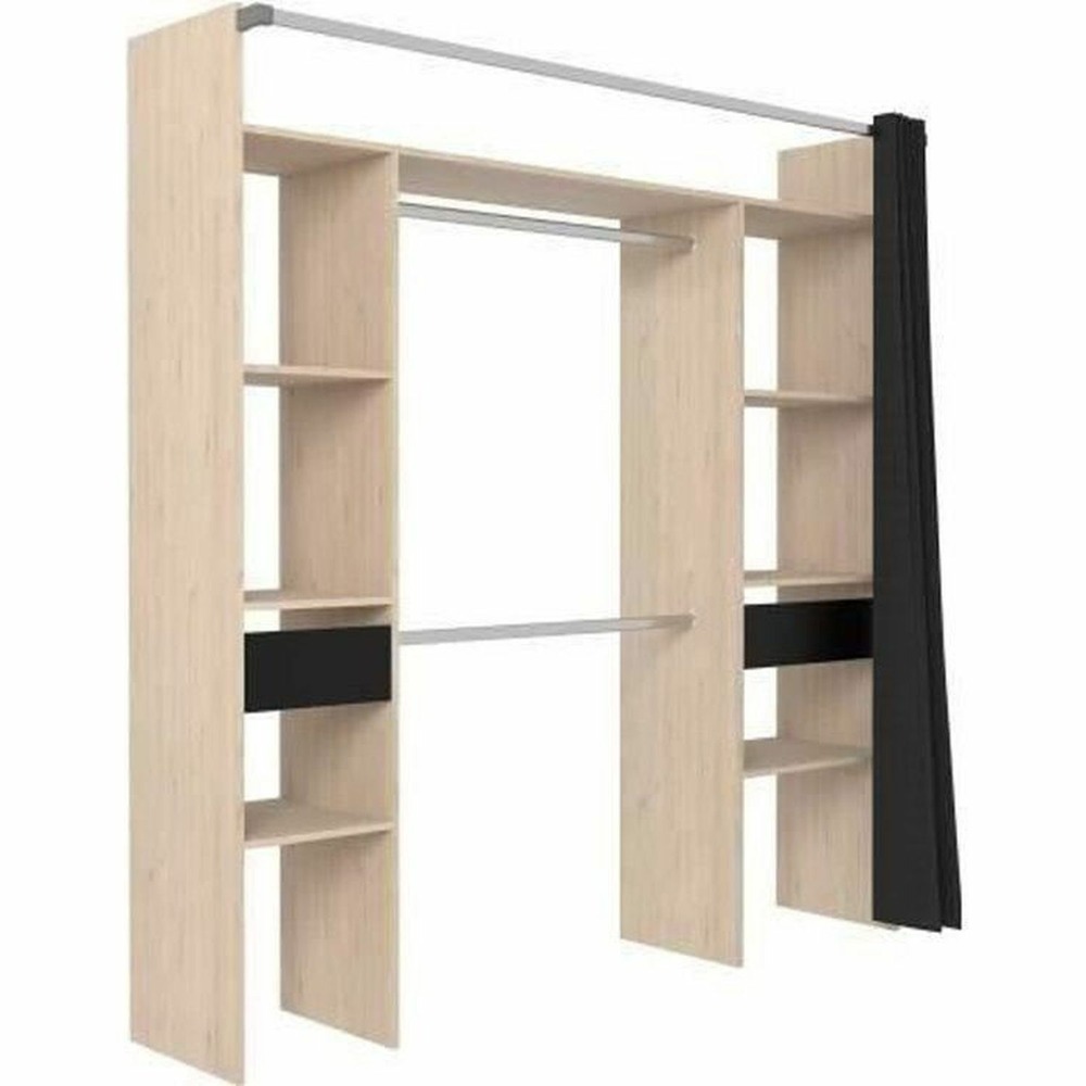 Dressing artic avec rideau - 2 colonnes + 2 penderies + 2 tiroirs - chêne jackson et noir