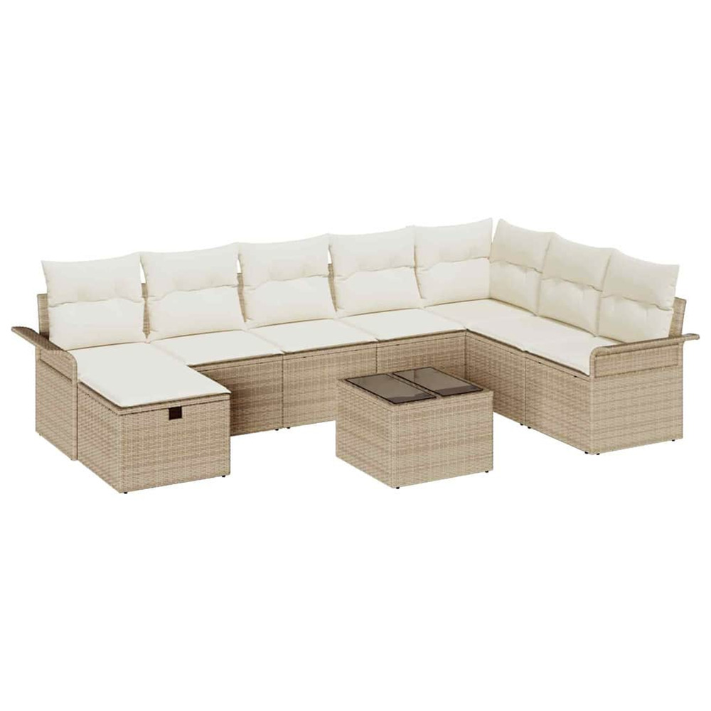 Ensemble de canapé de jardin 9 pcs beige et crème polyrotin