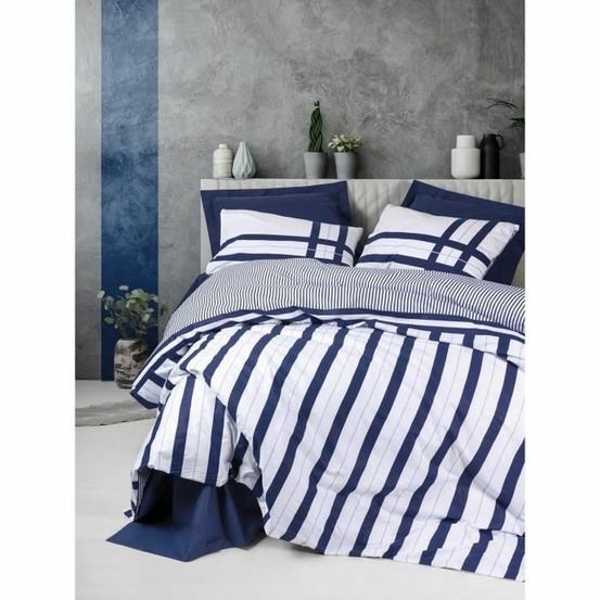 Parure de lit - housse de couette 220 x 240 + 2 taies d'oreiller 60 x 60 coton renforcé - bleu