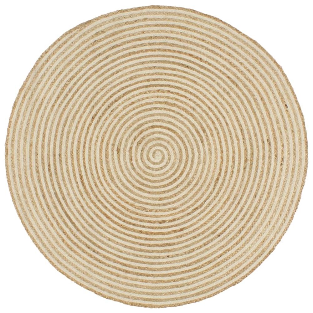 Tapis fait main Jute spirale Blanc 150cm