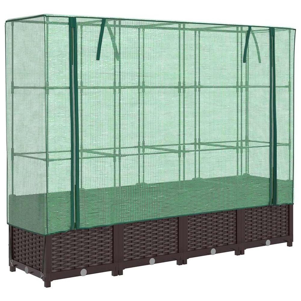 Jardinière d'extérieur surélevée avec housse aspect rotin 160x40x138 cm