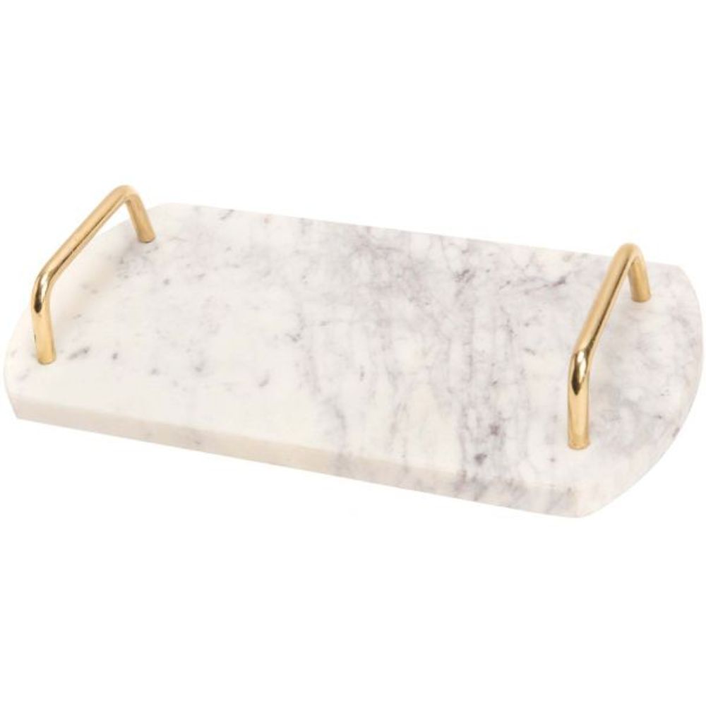 Plateau de service poignées en métal 30 x 15 cm marbre blanc