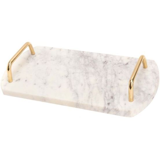Plateau de service poignées en métal 30 x 15 cm marbre blanc