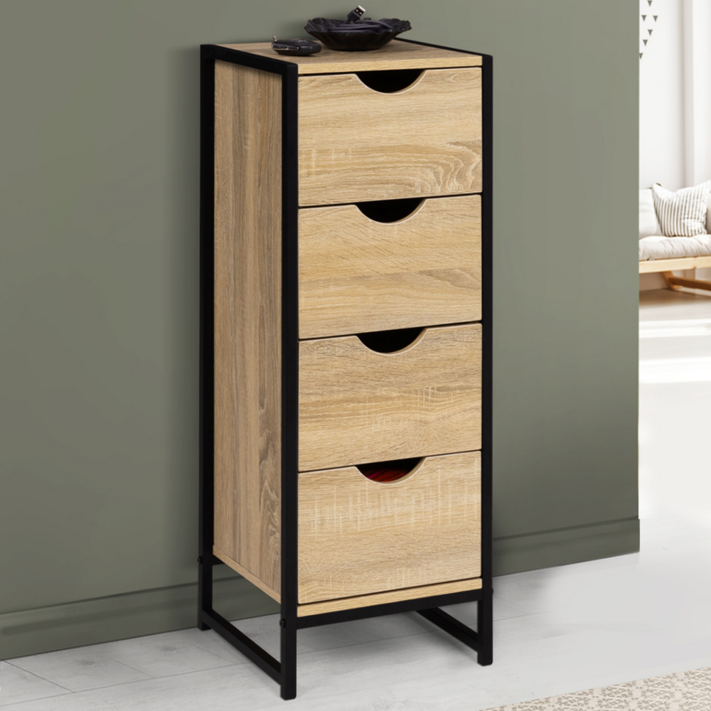 Meuble d'appoint 4 tiroirs detroit 30 cm chiffonnier pour entrée salle de bain design industriel