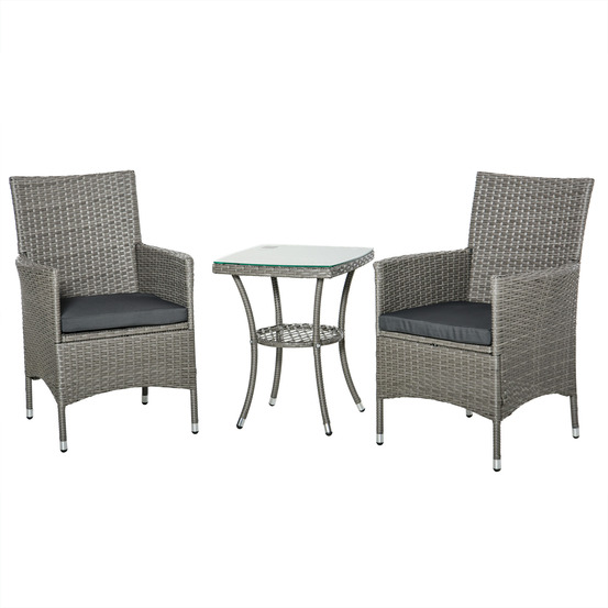 Mobilier balcon 3 pièces rotin: table appoint + sièges, ensemble bistro 60x58,5x89,5cm