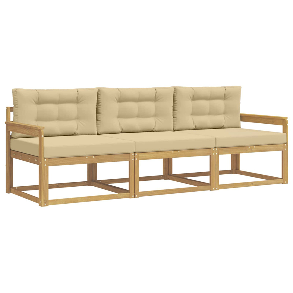 Ensemble de canapés d'extérieur 3 pcs blanc et beige polyester