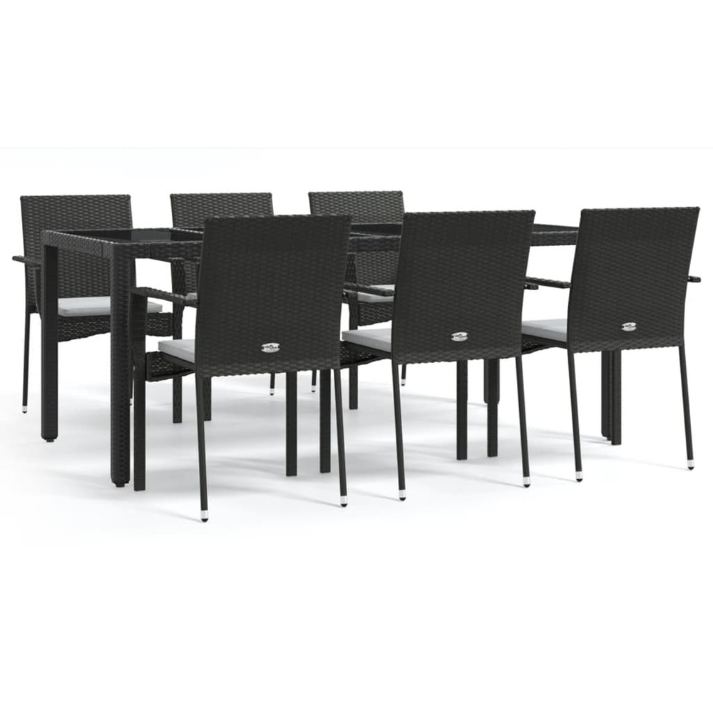 Ensemble à manger de jardin coussins 7pcs noir résine tressée