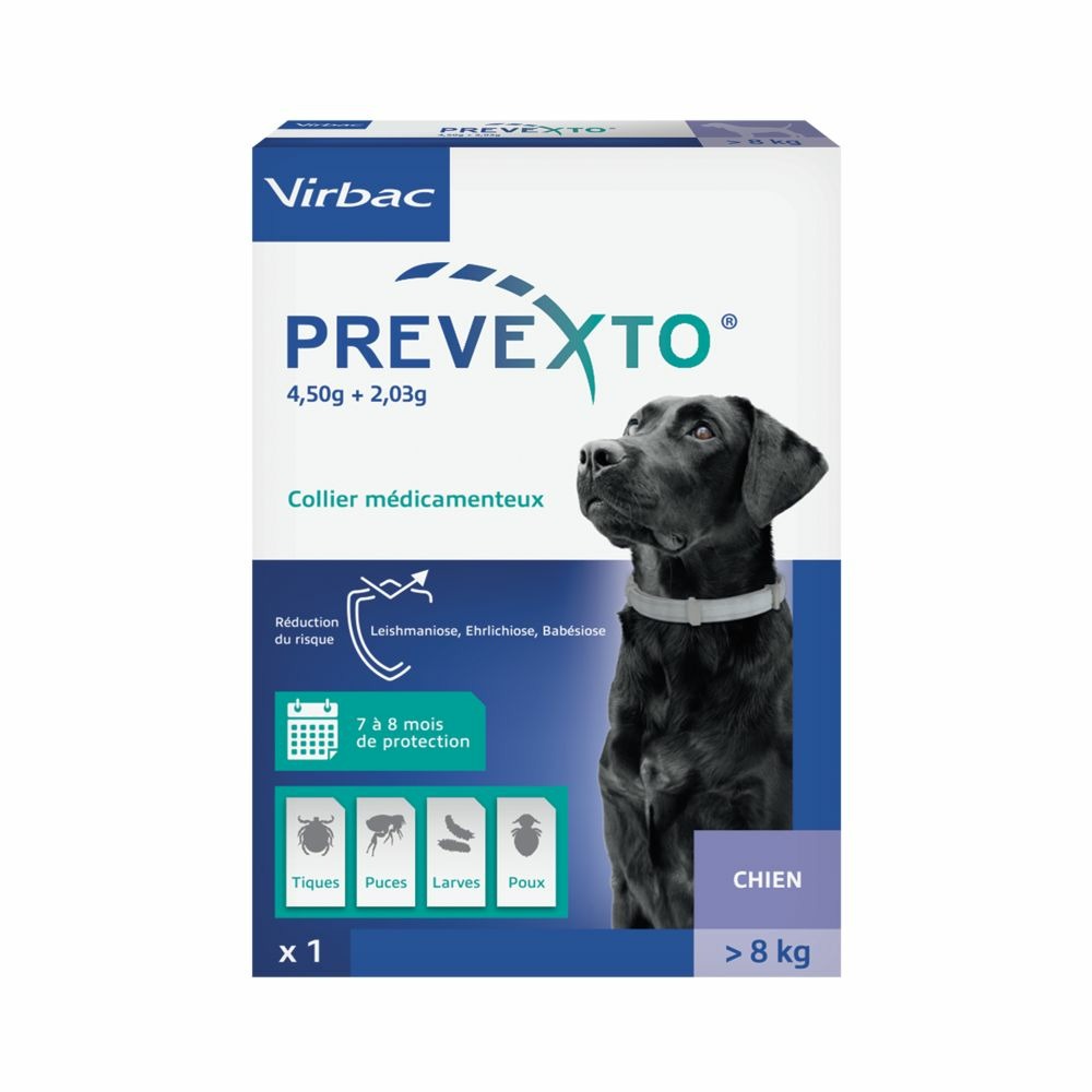 Prevexto - collier antiparasitaire chien + 8kg 1 unité