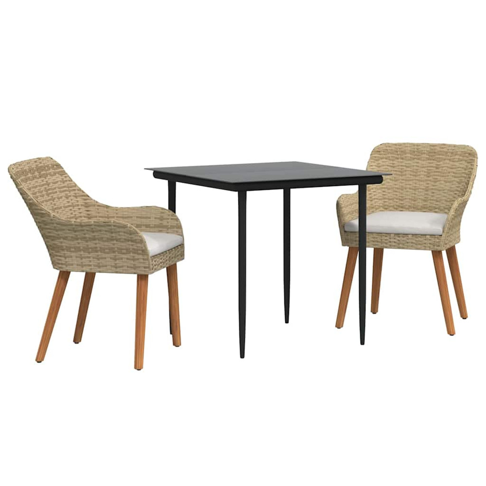 Ensemble de salle à manger pour jardin 3 pcs beige polyrotin
