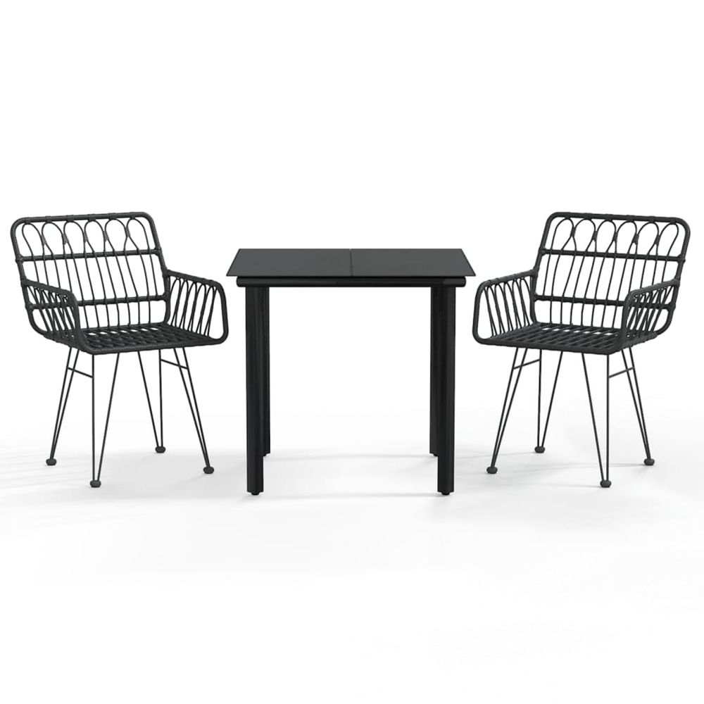 Ensemble à manger de jardin 3 pcs noir résine tressée