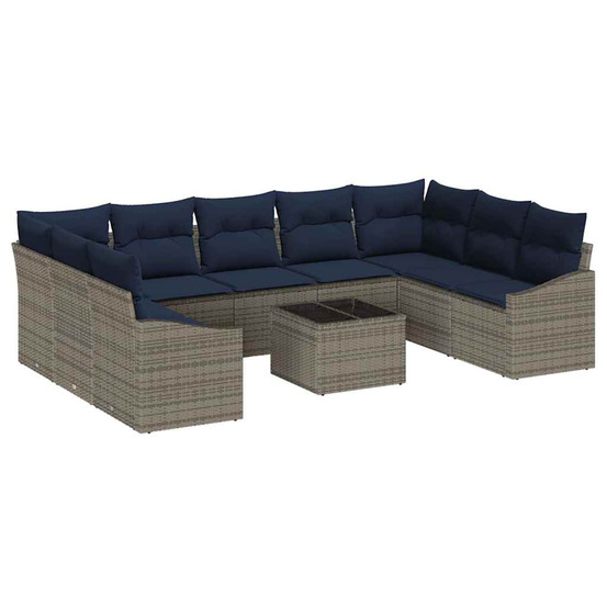 Ensemble de canapé de jardin 10 pcs gris et marine polyrotin