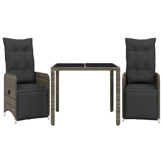 Ensemble de bistro de jardin 3 pcs coussins gris poly rotin