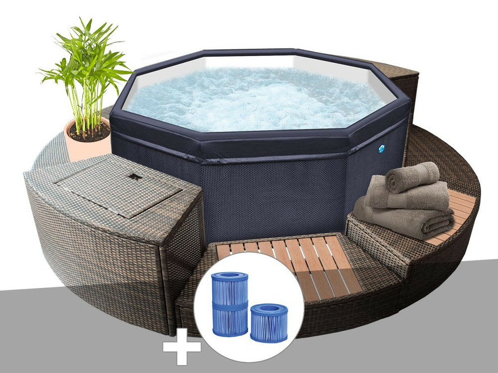 Spa portable semi-rigide octopus octogonal bulles 4-6 places avec mobilier + 3