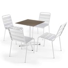 Table 60x60 cm inclinable taupe et 4 chaises en métal blanc