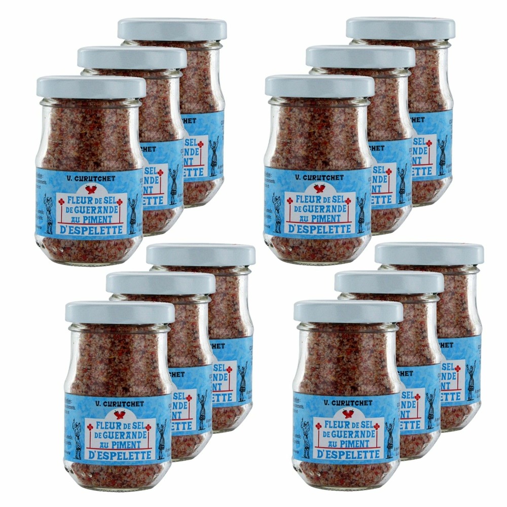 Lot 12x fleur de sel de guérande au piment d'espelette - v. Curutchet - pot 70g