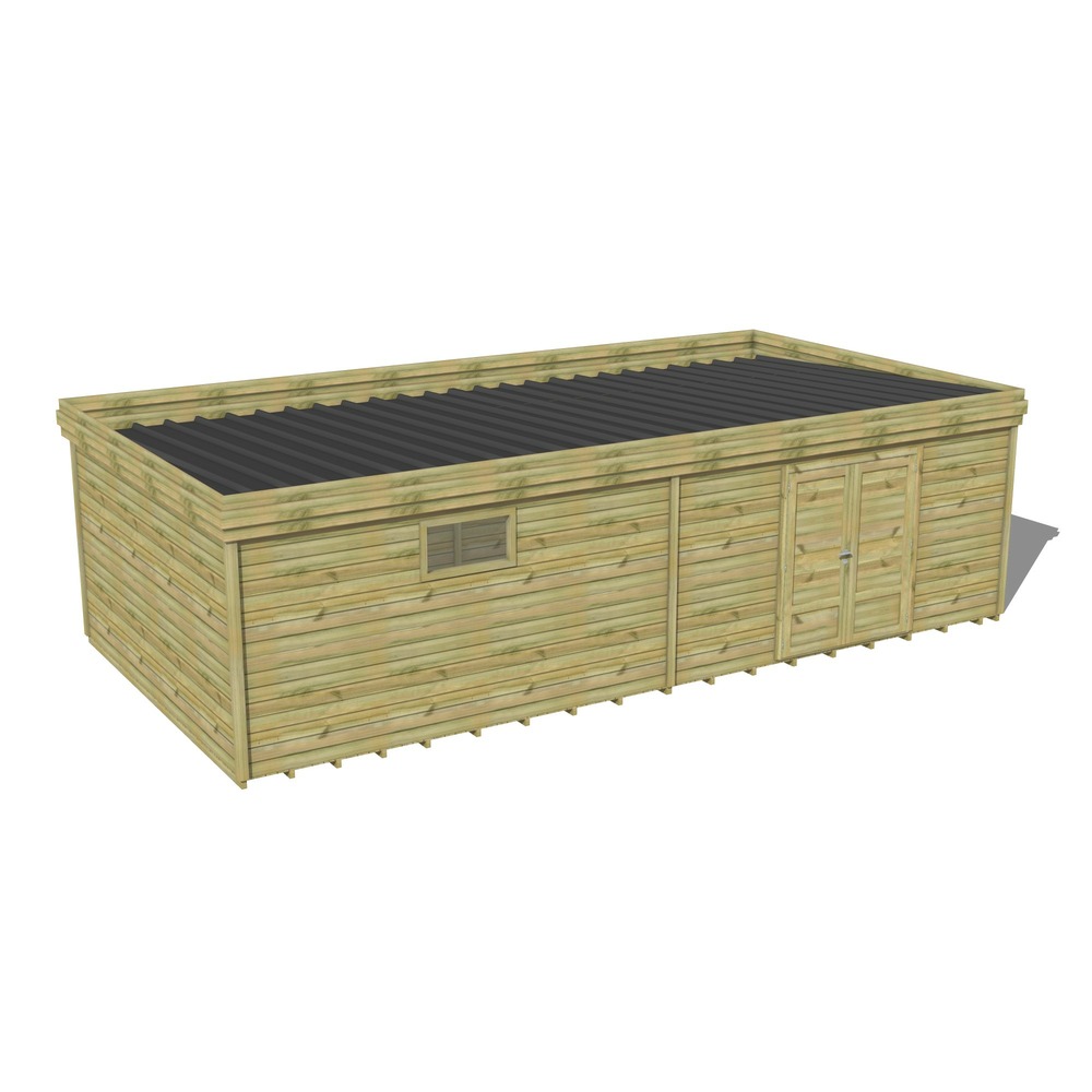Abri de jardin bois pin traité autoclave 27mm - 9,09x4,34m / 39m2 - bac acier - plancher bois
