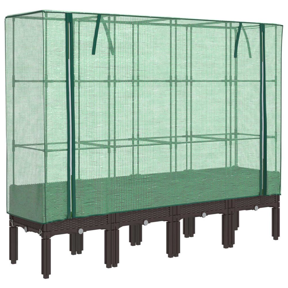 Jardinière d'extérieur surélevée avec housse aspect rotin 160x40x140 cm