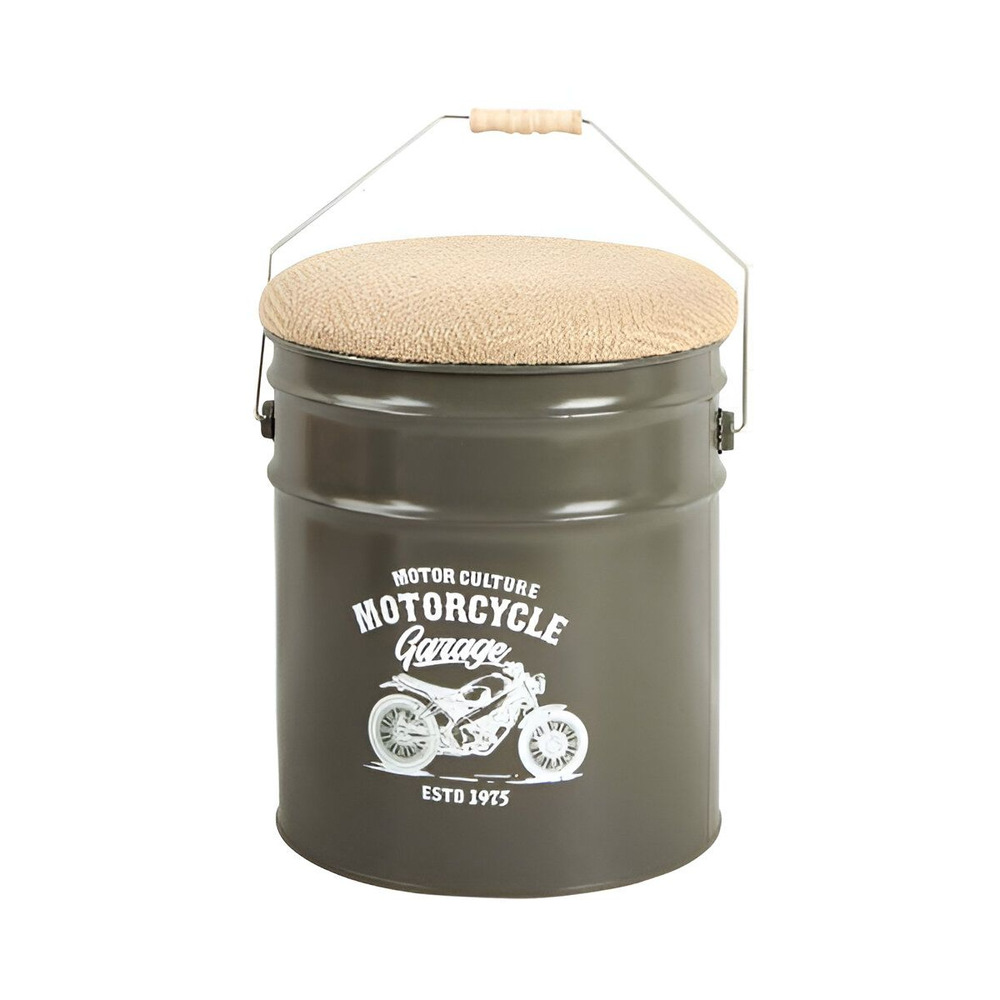 Pouf seau à pellets en métal motorcycle