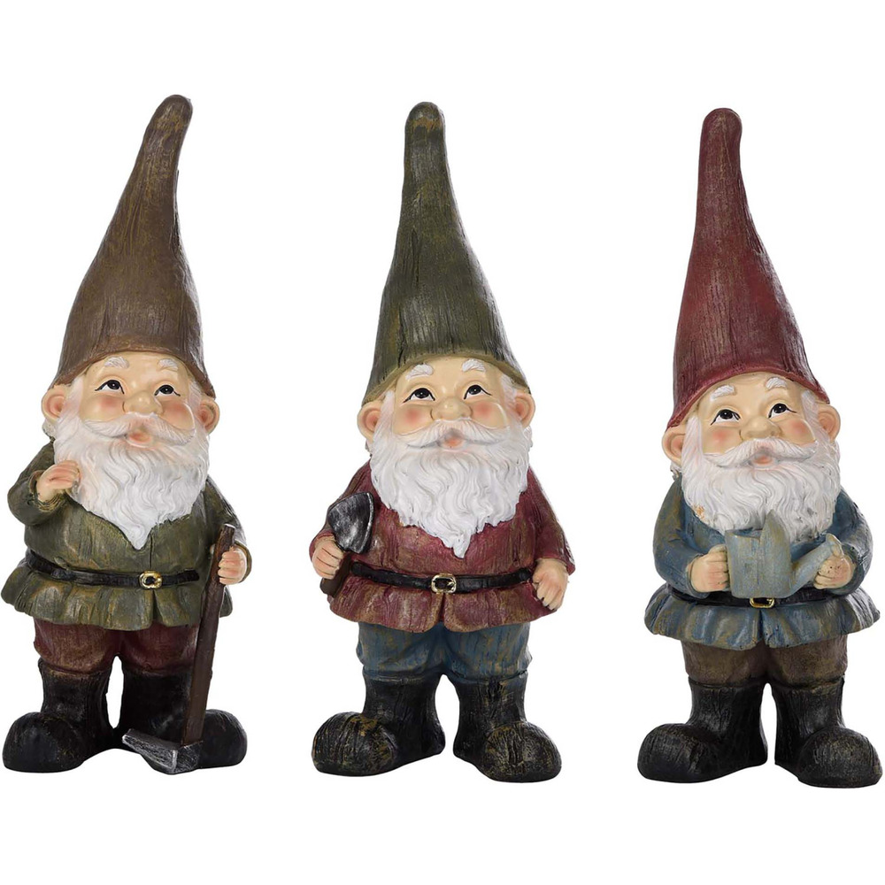 Nain de jardin assortis en résine (lot de 3) 28 cm