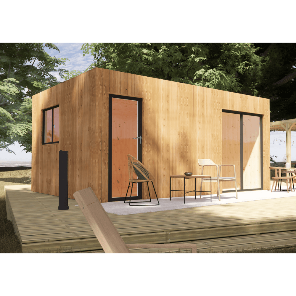 Dépendance de jardin à louer en bois 5,5 x 3,5 x 2,7 m / menuiseries alu k-line