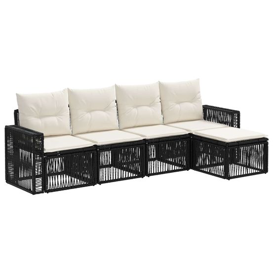 Ensemble de canapé de jardin 5 pc noir et blanc crème polyrotin