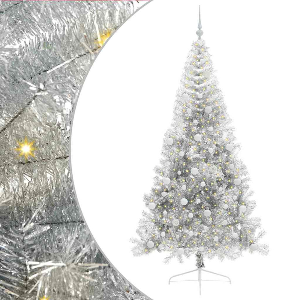 Sapin de noël artificiel pré-éclairé argent 210 cm pet