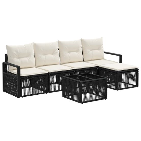 Ensemble de canapé de jardin 6 pc noir polyrotin