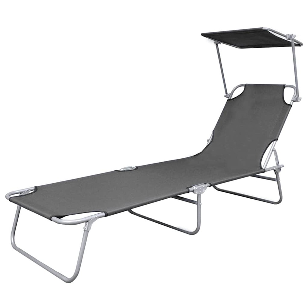 Chaise longue pliable avec auvent acier gris