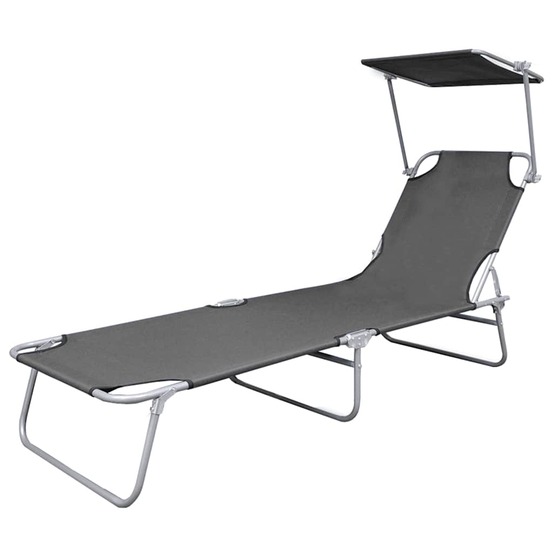 Chaise longue pliable avec auvent acier gris
