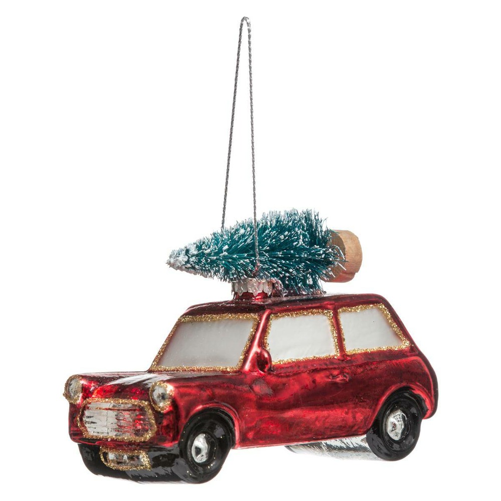 Sujet de noël voiture verre sapin