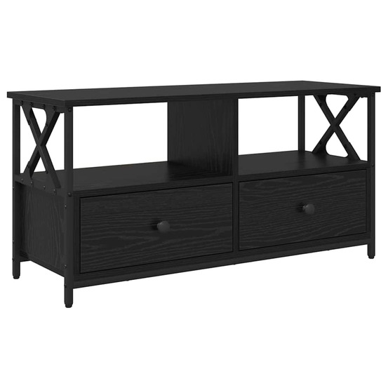 Meuble tv chêne noir 90 x 33 x 45 cm bois d'ingénierie et acier