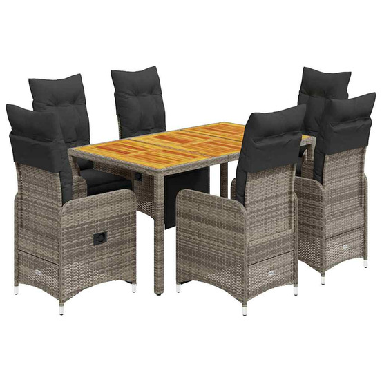 Ensemble de bistro de jardin 7 pcs coussins gris poly rotin