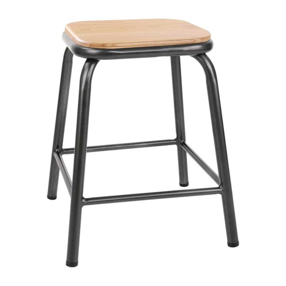 Tabourets bas avec assise en bois cantina gris métal - lot de 4 - boléro