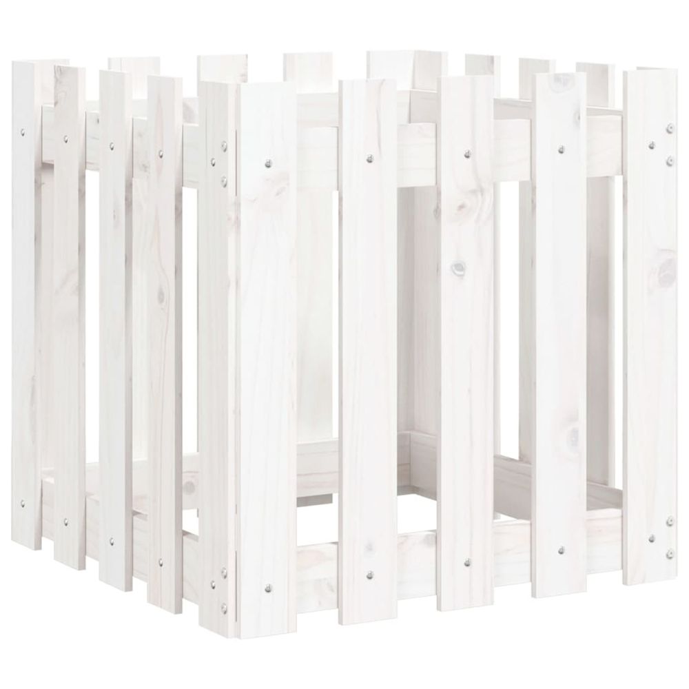 Jardinière d'extérieur avec design de clôture blanc 50x50x50 cm pin massif