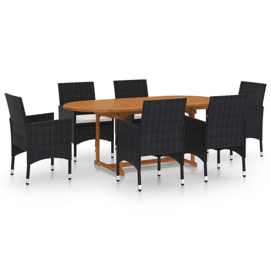 Ensemble à manger de jardin 7 pcs résine tressée noir