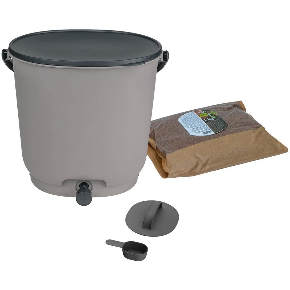 Composteur bokashi essential – 15,3 l – gris clair – activateur inclus