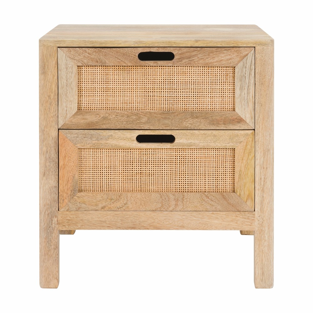 Félix-table de chevet 2 tiroirs en bois de manguier et cannage