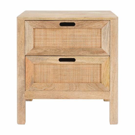Félix-table de chevet 2 tiroirs en bois de manguier et cannage