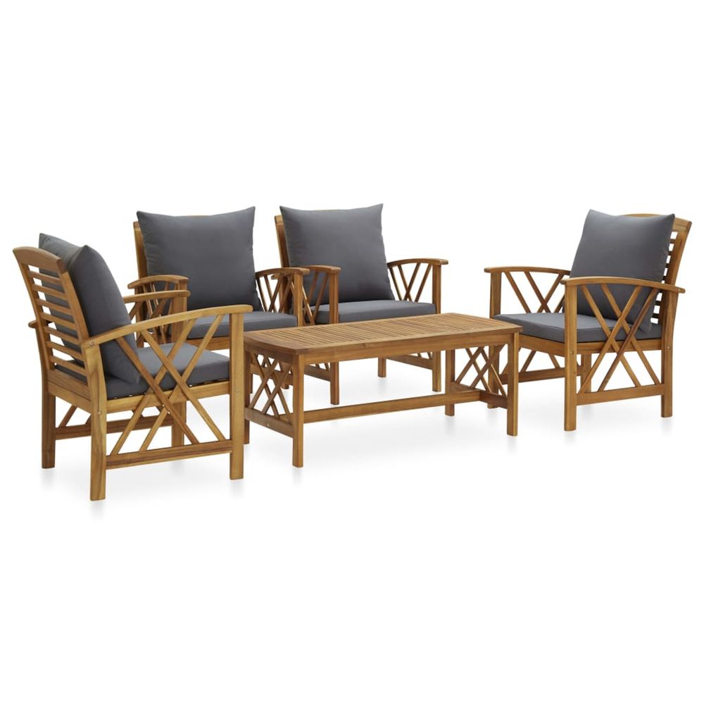Salon de jardin 5 pcs avec coussins bois d'acacia solide