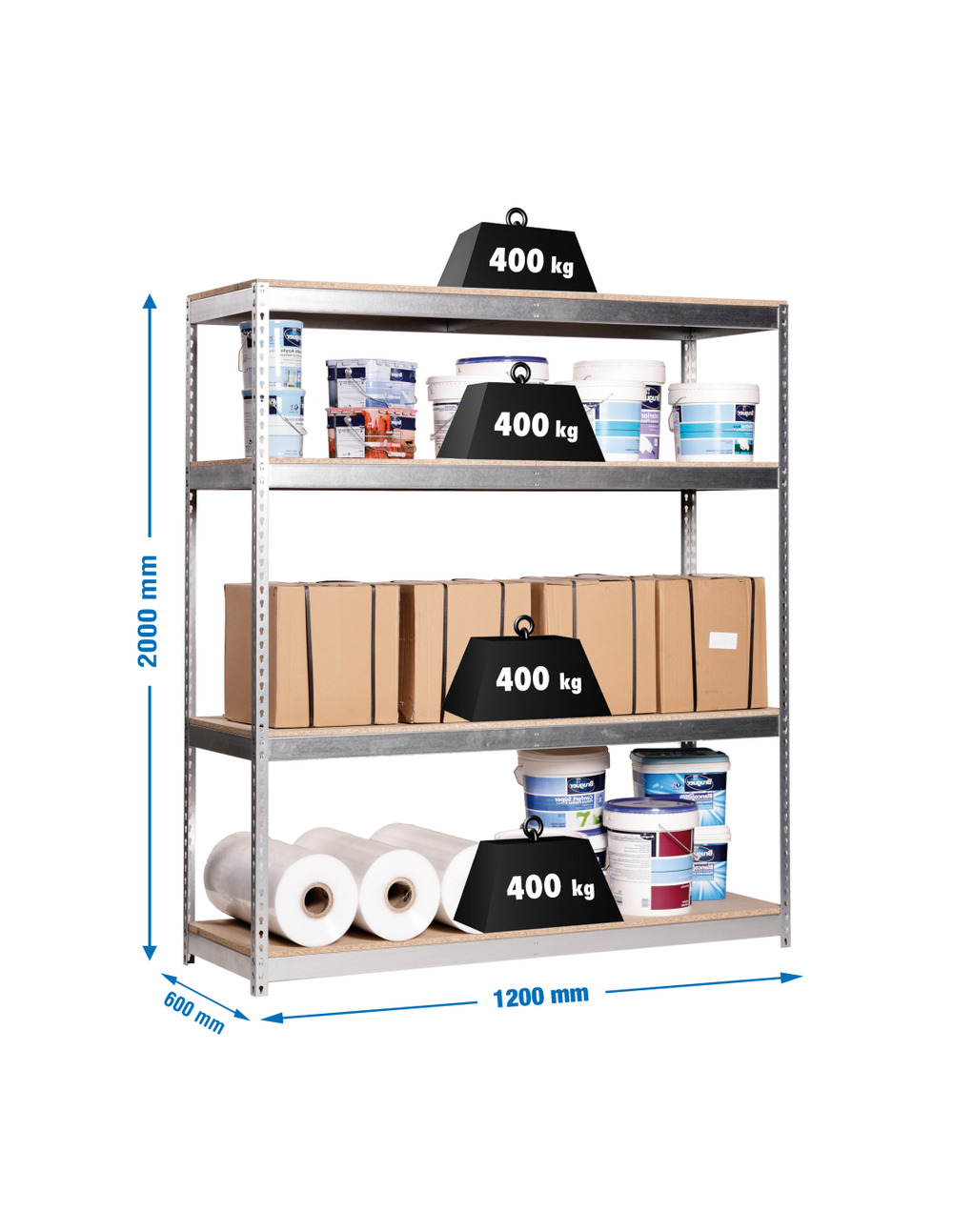 Etagère sans vis ecoforte 1206-4 chipboard gris/bois gris/bois 2000x1200x600 - simonrack