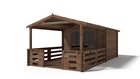 Abri de jardin en bois - 3x3 m - 18 m2 + terrasse avec balustrade et avant-toit en bois - traité
