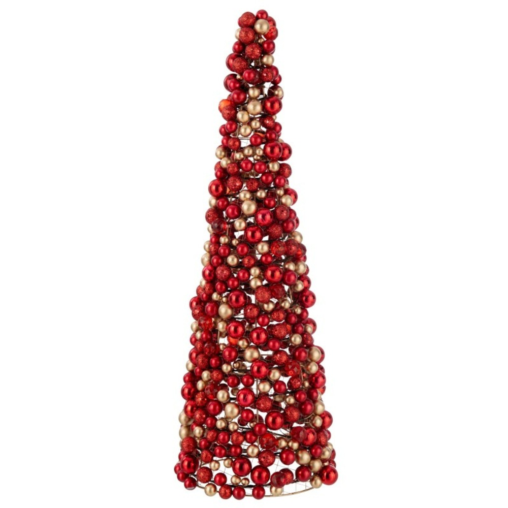 Cône de noël de boules en plastique rouge 25x25x70 cm
