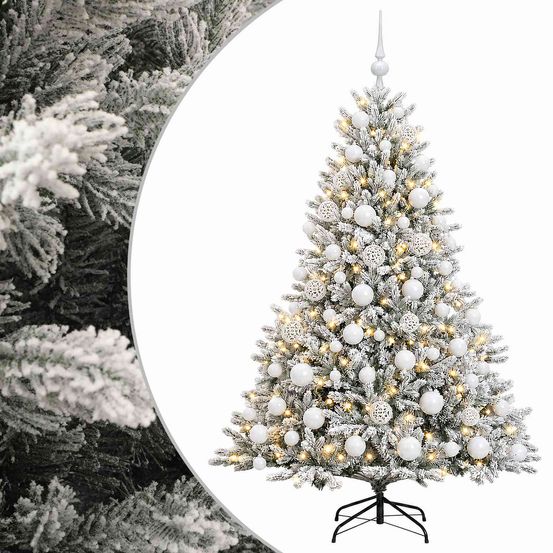 Sapin de noël artificiel avec boules 210 cm 300 led blanc chaud