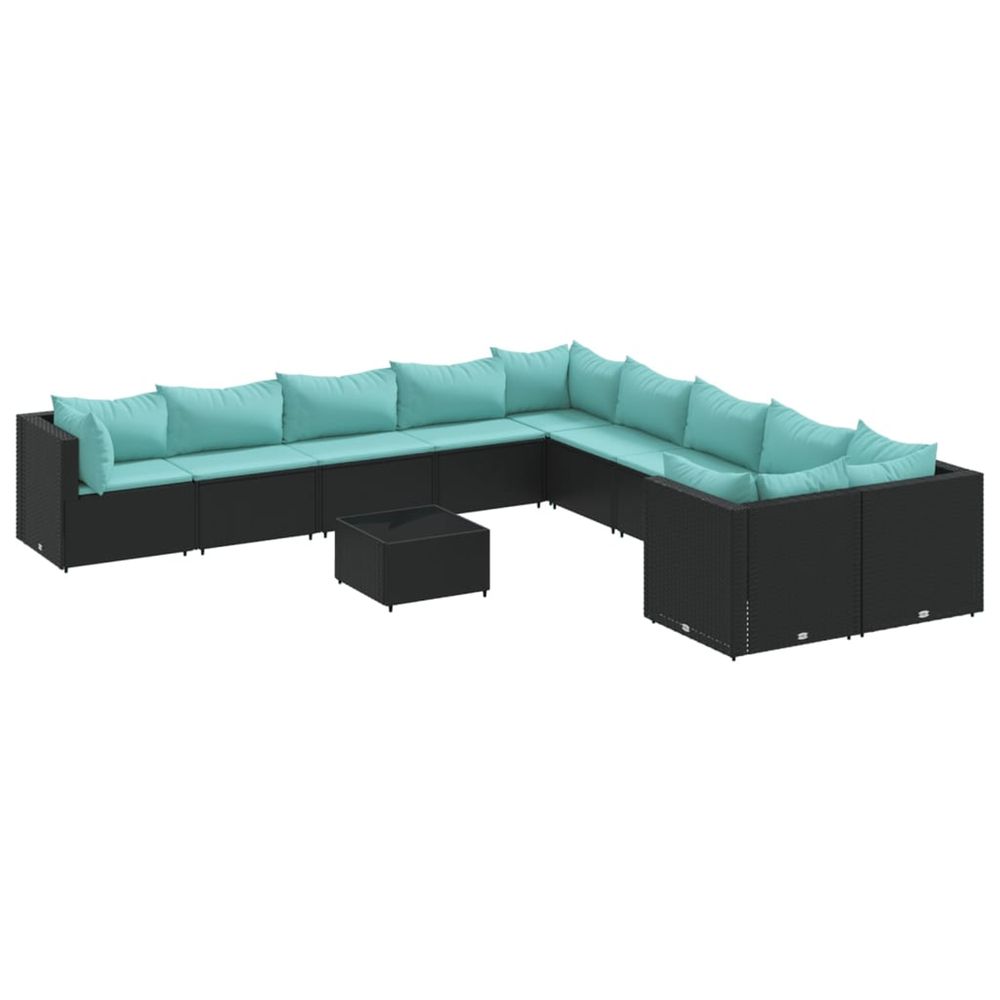 Salon de jardin 11 pcs avec coussins noir résine tressée