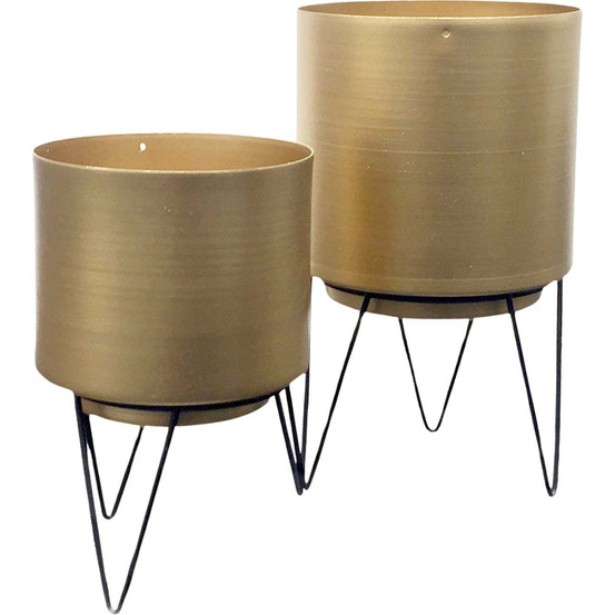 Set de 2 cache-pots dorés avec pieds filaires