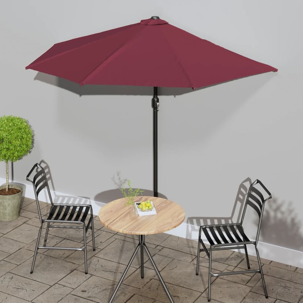 Parasol de balcon mât en aluminium bordeaux 270x144x222 cm demi