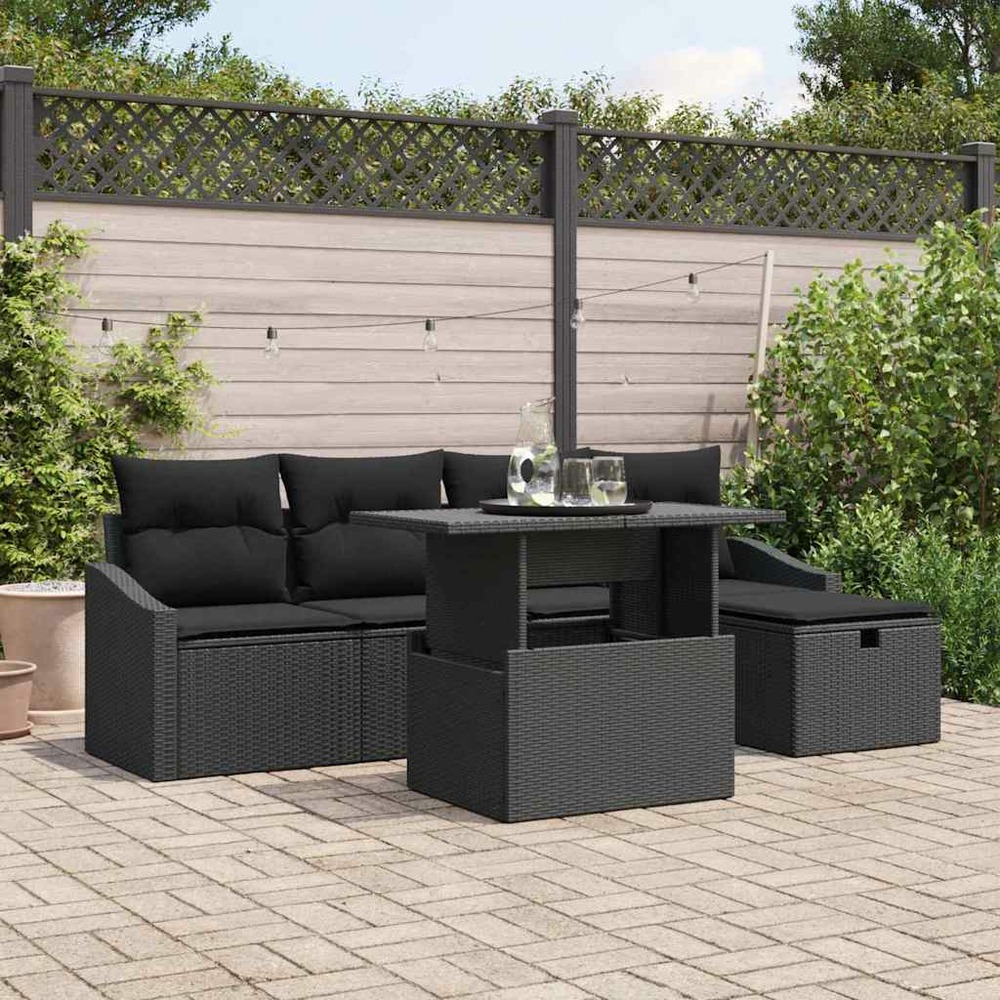 Ensemble de canapé de jardin avec coussin 6 pcs noir polyrotin